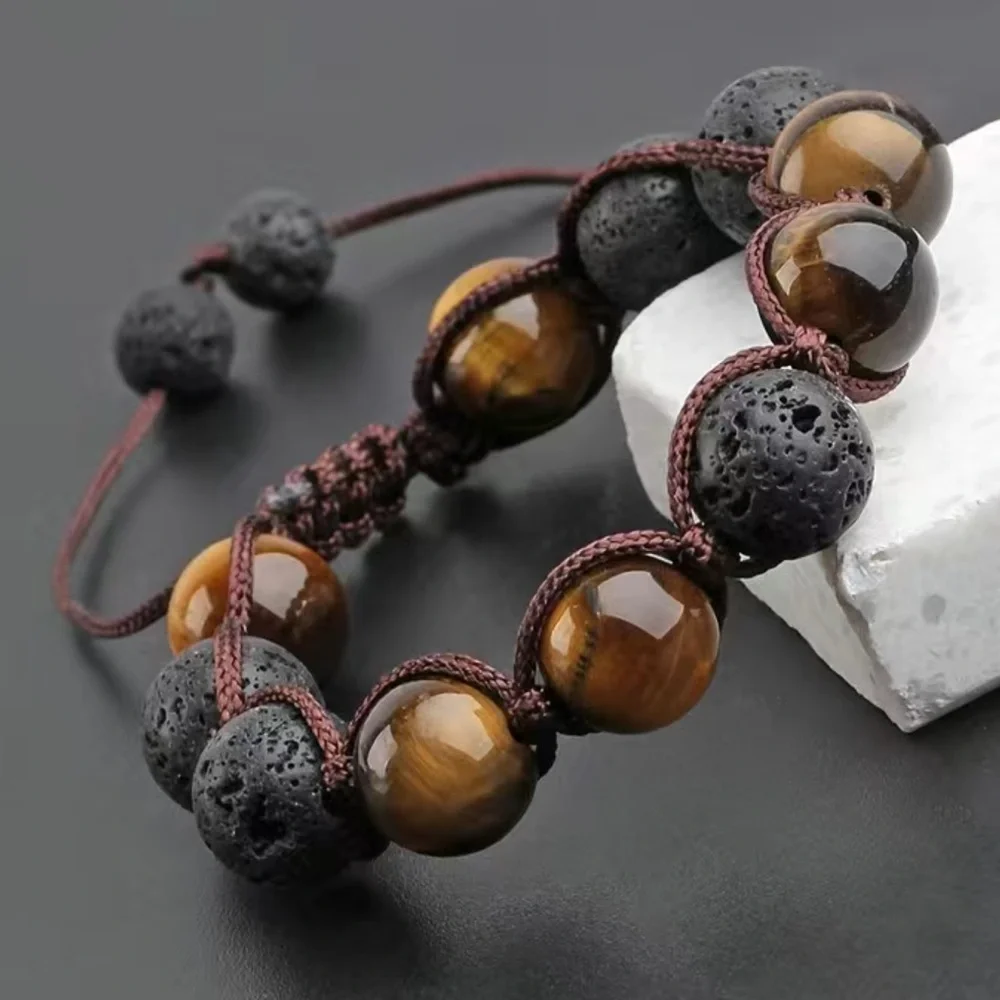 Tigers eye and Lavastone adjustable bracelet